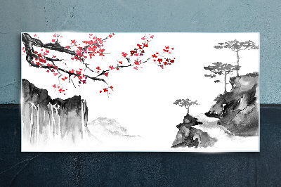 Tableau sur verre Paysages floraux de style japonais