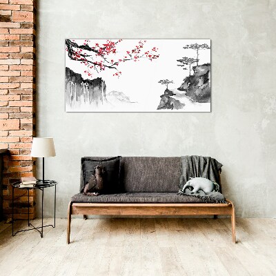 Tableau sur verre Paysages floraux de style japonais