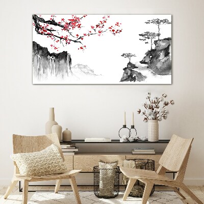 Tableau sur verre Paysages floraux de style japonais
