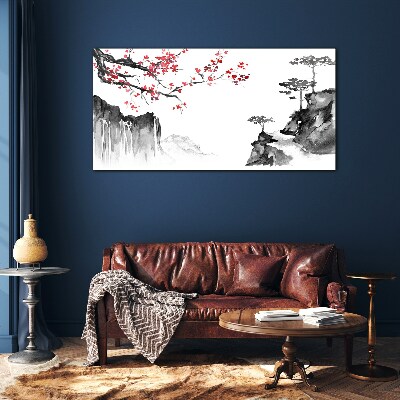 Tableau sur verre Paysages floraux de style japonais