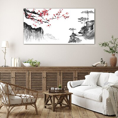 Tableau sur verre Paysages floraux de style japonais
