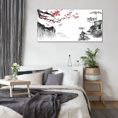 Tableau sur verre Paysages floraux de style japonais
