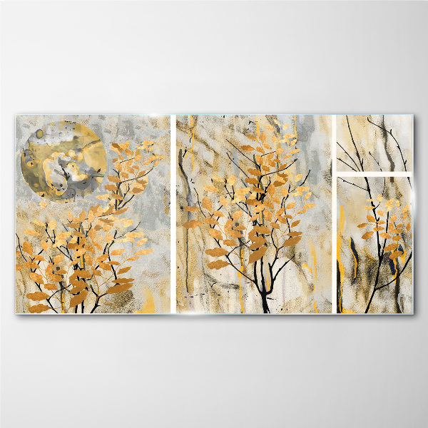 Tableau verre imprimé Feuilles dorées au clair de lune