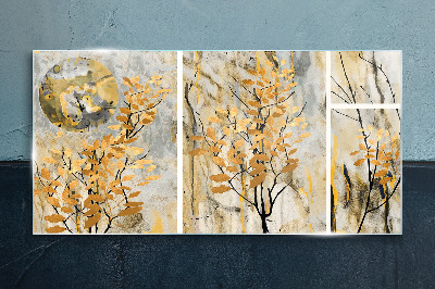 Tableau verre imprimé Feuilles dorées au clair de lune