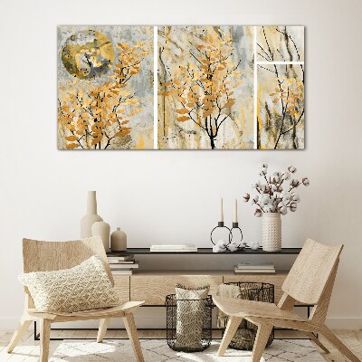 Tableau verre imprimé Feuilles dorées au clair de lune