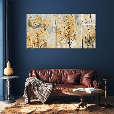 Tableau verre imprimé Feuilles dorées au clair de lune