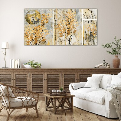 Tableau verre imprimé Feuilles dorées au clair de lune