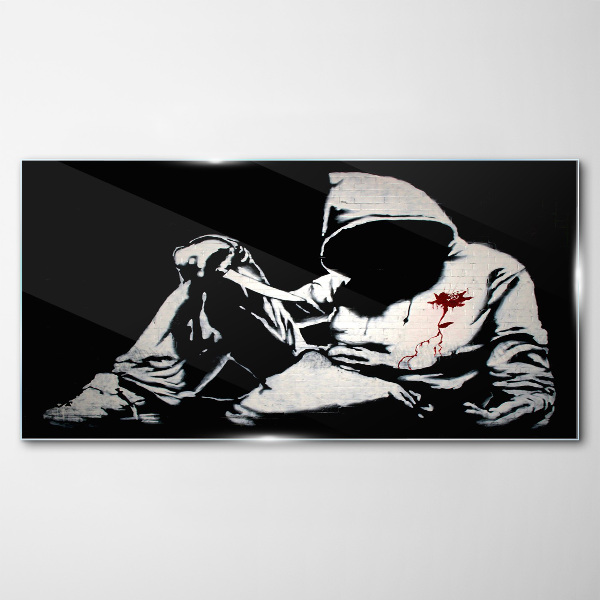 Tableau photo sur verre L'homme au couteau de Banksy