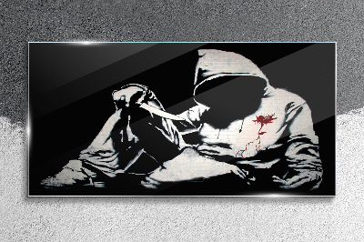 Tableau photo sur verre L'homme au couteau de Banksy