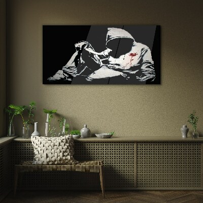 Tableau photo sur verre L'homme au couteau de Banksy