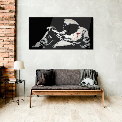 Tableau photo sur verre L'homme au couteau de Banksy