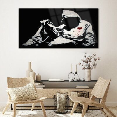 Tableau photo sur verre L'homme au couteau de Banksy