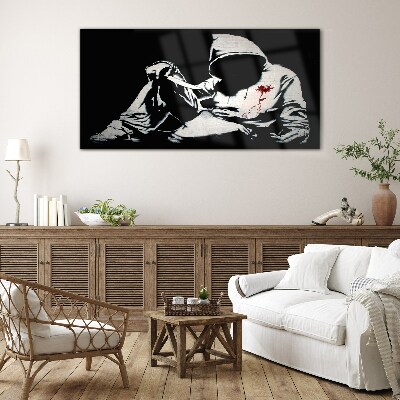Tableau photo sur verre L'homme au couteau de Banksy