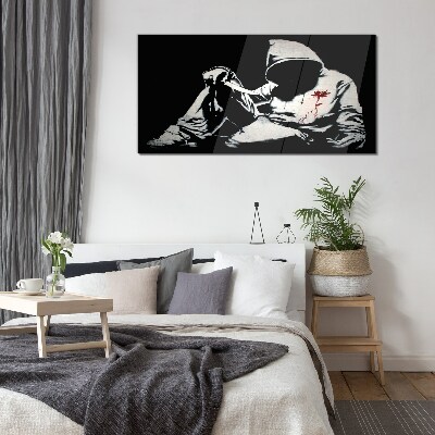 Tableau photo sur verre L'homme au couteau de Banksy