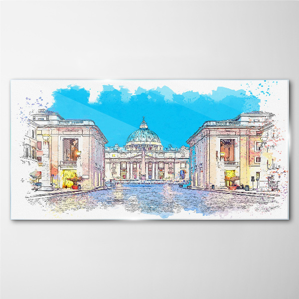 Tableau en verre Le Vatican aux couleurs de l'aquarelle