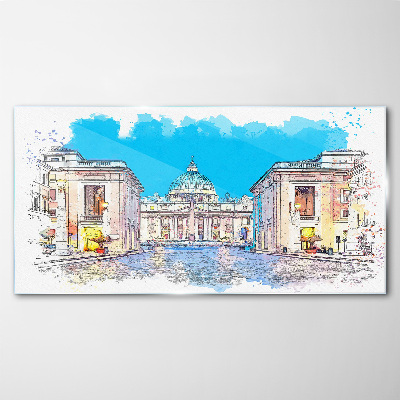 Tableau en verre Le Vatican aux couleurs de l'aquarelle