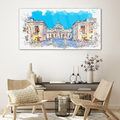 Tableau en verre Le Vatican aux couleurs de l'aquarelle