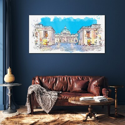 Tableau en verre Le Vatican aux couleurs de l'aquarelle