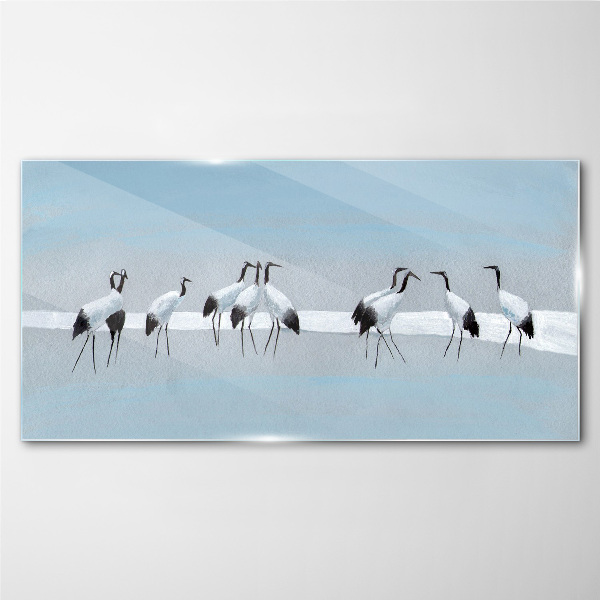 Tableau imprimé sur verre Volées de grues sur fond bleu