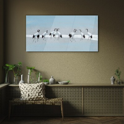 Tableau imprimé sur verre Volées de grues sur fond bleu