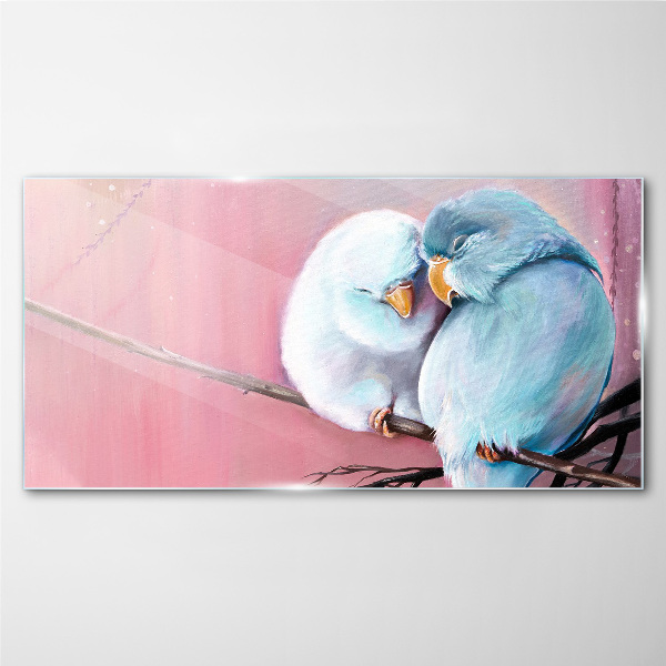 Tableau sur verre Perroquets mignons sur une branche