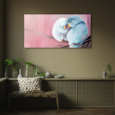 Tableau sur verre Perroquets mignons sur une branche