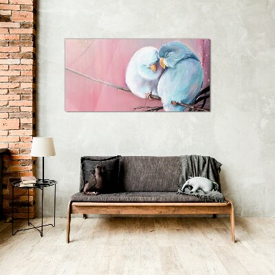 Tableau sur verre Perroquets mignons sur une branche