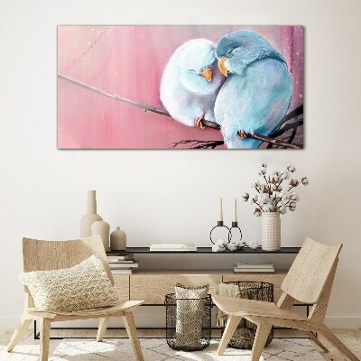 Tableau sur verre Perroquets mignons sur une branche