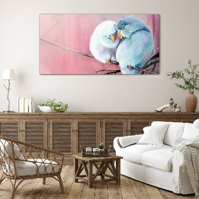 Tableau sur verre Perroquets mignons sur une branche