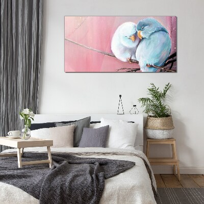 Tableau sur verre Perroquets mignons sur une branche