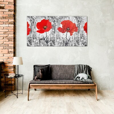 Tableau verre imprimé Coquelicots rouges sur fond de verre