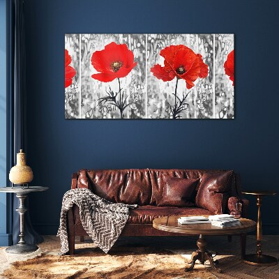 Tableau verre imprimé Coquelicots rouges sur fond de verre