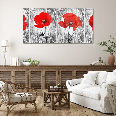 Tableau verre imprimé Coquelicots rouges sur fond de verre