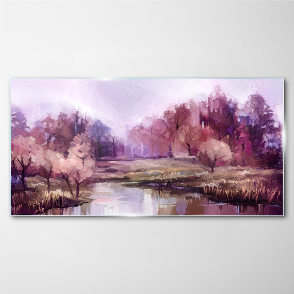Tableau en verre Paysage printanier aux tons roses