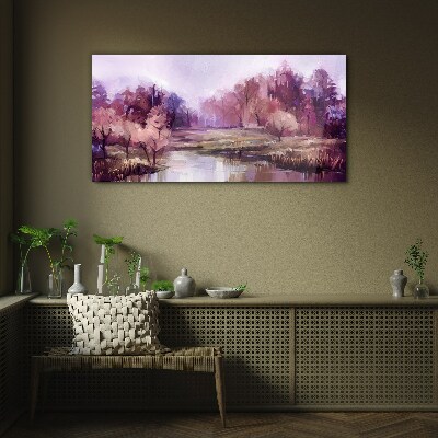 Tableau en verre Paysage printanier aux tons roses
