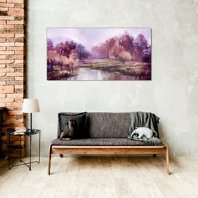 Tableau en verre Paysage printanier aux tons roses