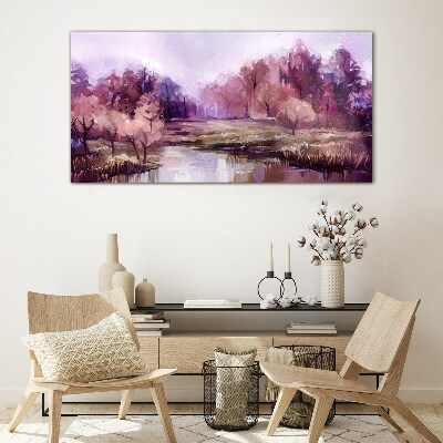 Tableau en verre Paysage printanier aux tons roses