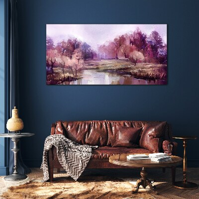 Tableau en verre Paysage printanier aux tons roses