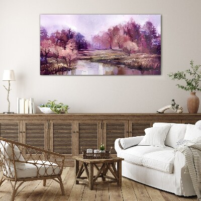 Tableau en verre Paysage printanier aux tons roses