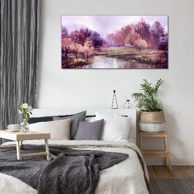 Tableau en verre Paysage printanier aux tons roses