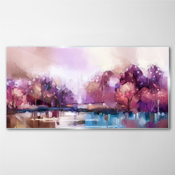 Tableau sur verre Reflets roses dans le paysage hivernal