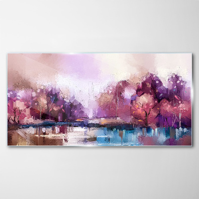 Tableau sur verre Reflets roses dans le paysage hivernal