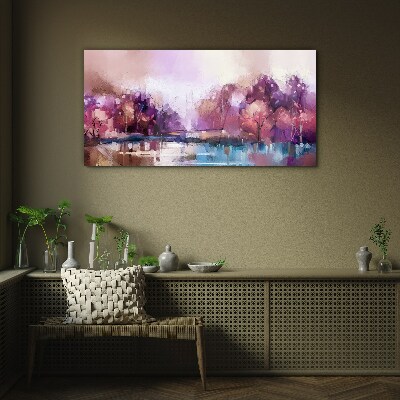 Tableau sur verre Reflets roses dans le paysage hivernal