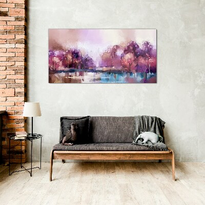 Tableau sur verre Reflets roses dans le paysage hivernal
