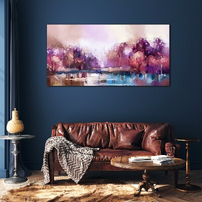Tableau sur verre Reflets roses dans le paysage hivernal