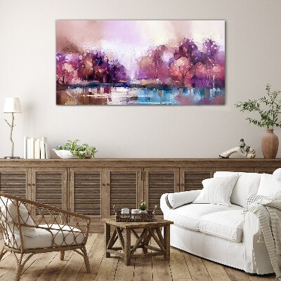 Tableau sur verre Reflets roses dans le paysage hivernal