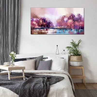 Tableau sur verre Reflets roses dans le paysage hivernal