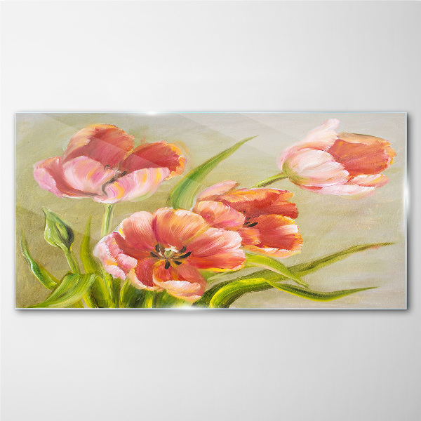 Tableau sur verre Tulipes printanières aux tons pastel