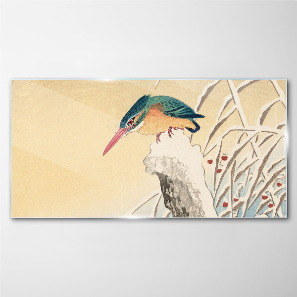 Tableau en verre Un oiseau dans un paysage délicat