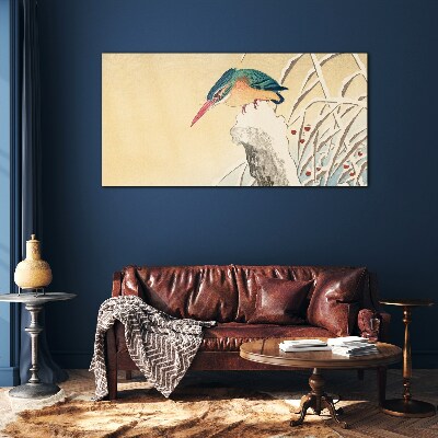 Tableau en verre Un oiseau dans un paysage délicat